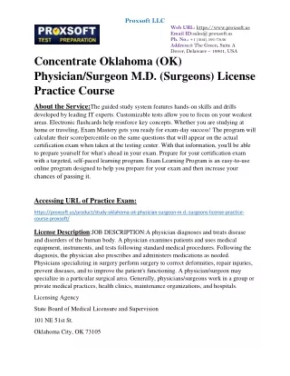 Concentrate Oklahoma (OK) Physician/Surgeon M.D. (Surgeons) License Practice Cou