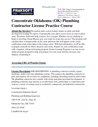 Concentrate Oklahoma (OK) Plumbing Contractor License Practice Course