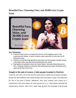 Beautiful Face, Charming Voice, and 30,000 crore Crypto Scam