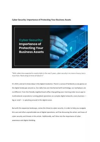 Cyber Security: Importance of Protecting Your Business Assets