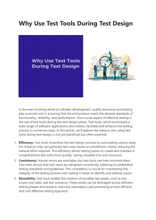 Why Use Test Tools During Test Design