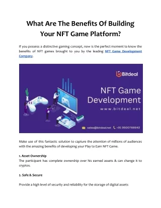 What Are The Benefits Of Building Your NFT Game Platform