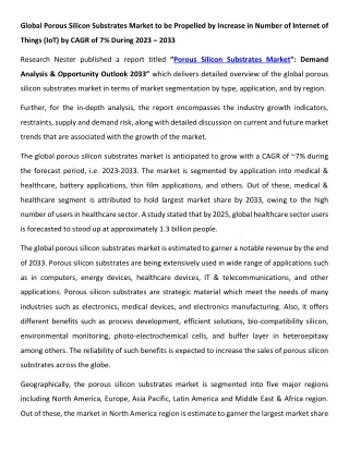 Porous Silicon Substrates Market Analysis 2023-2033