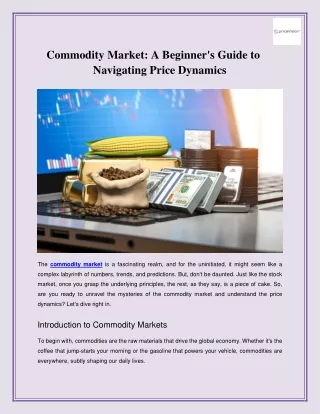 Commodity Market- A Beginner's Guide to Navigating Price Dynamics