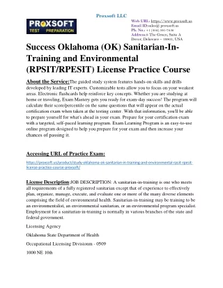 Success Oklahoma (OK) Sanitarian-In-Training and Environmental (RPSIT/RPESIT) Li