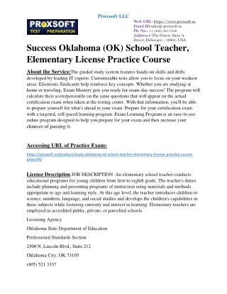 Success Oklahoma (OK) School Teacher, Elementary License Practice Course