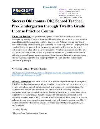 Success Oklahoma (OK) School Teacher, Pre-Kindergarten through Twelfth Grade Lic