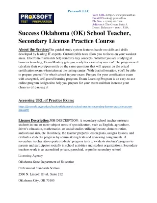 Success Oklahoma (OK) School Teacher, Secondary License Practice Course