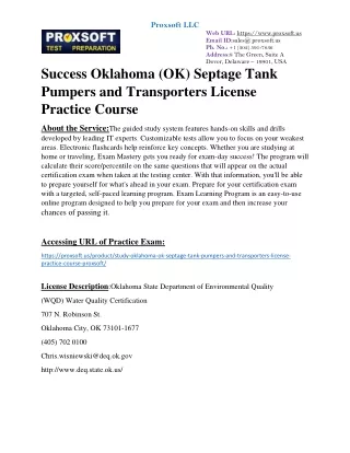 Success Oklahoma (OK) Septage Tank Pumpers and Transporters License Practice Cou