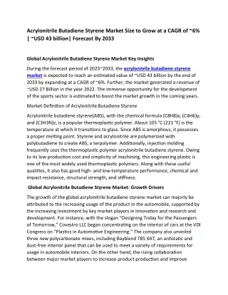 Acrylonitrile Butadiene Styrene Market Size 2023-2033