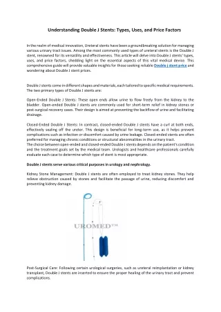 Understanding Double J Stents: Types, Uses, and Price Factors