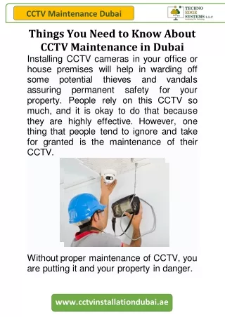 Things You Need to Know About CCTV Maintenance in Dubai