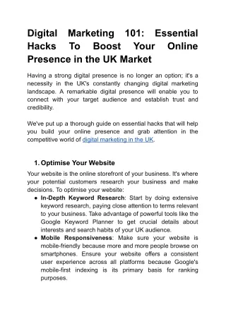 Digital Marketing 101_ Essential Hacks To Boost Your Online Presence in the UK Market