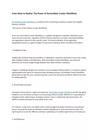 From Ideas to Reality: The Power of ServiceNow Creator Workflows