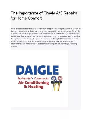 The Importance of Timely A_C Repairs for Home Comfort