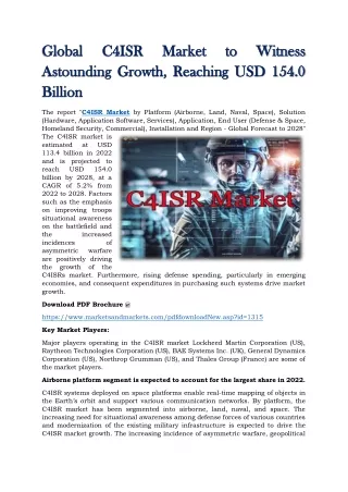 Global C4ISR Market to Witness Astounding Growth, Reaching USD 154.0 Billion