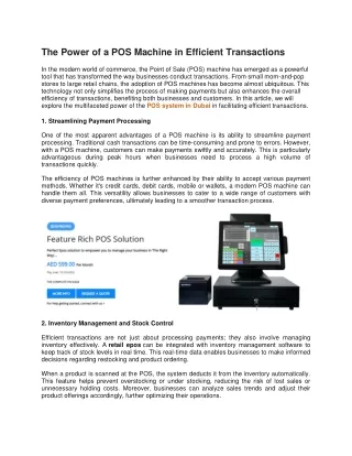 The Power of a POS Machine in Efficient Transactions