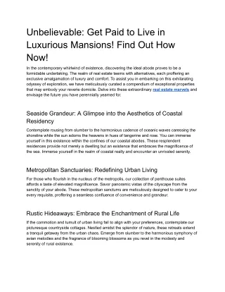 Unbelievable: Get Paid to Live in Luxurious Mansions! Find Out How Now!