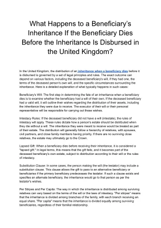 What Happens to a Beneficiary’s Inheritance If the Beneficiary Dies Before the Inheritance Is Disbursed in the United Ki