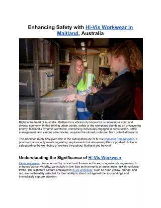 Sept. 21, 2023 - Enhancing Safety with Hi-Vis Workwear in Maitland, Australia