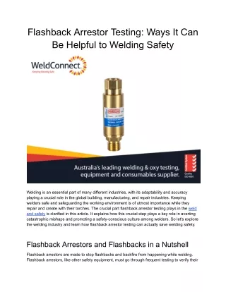 Flashback Arrestor Testing_ Ways It Can Be Helpful to Welding Safety