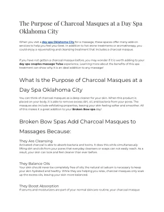 2023 - The Purpose of Charcoal Masques at a Day Spa Oklahoma City
