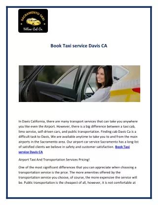 Book Taxi service Davis CA