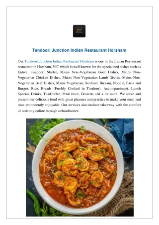 Extra 15% Off- Tandoori Junction Indian Restaurant Horsham- Order now!!