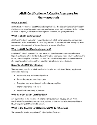 cGMP Certification modify