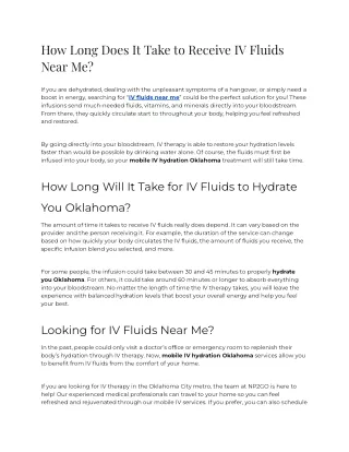 2023 - How Long Does It Take to Receive IV Fluids Near Me