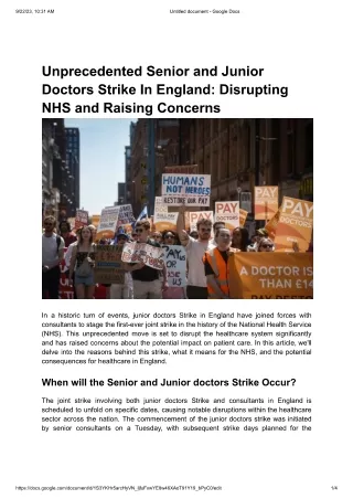 Unprecedented Senior and Junior Doctors Strike In England-Disrupting NHS and Raising Concerns