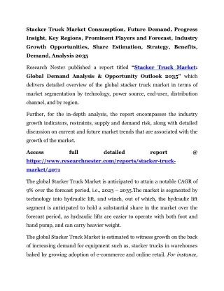 Stacker Truck Market Forecast, Industry Growth Opportunities 2035