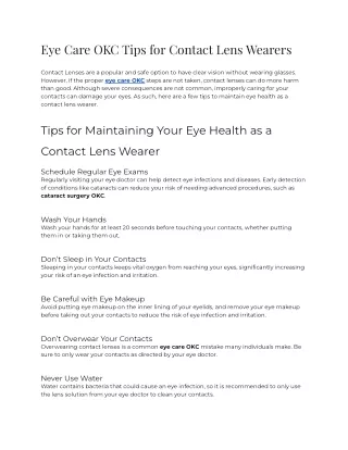 Eye Care OKC Tips for Contact Lens Wearers