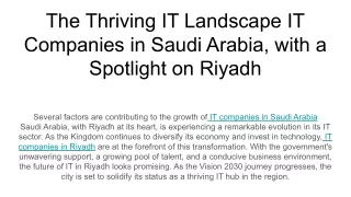 The Thriving IT Landscape IT Companies in Saudi Arabia, with a Spotlight on Riyadh