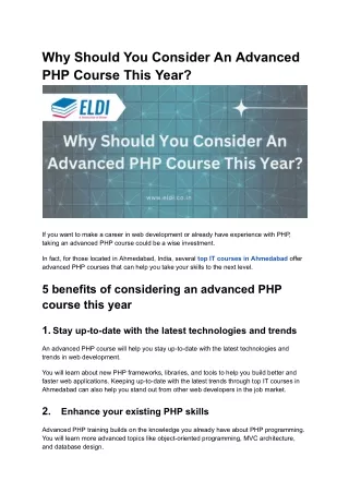 Why Should You Consider An Advanced PHP Course This Year