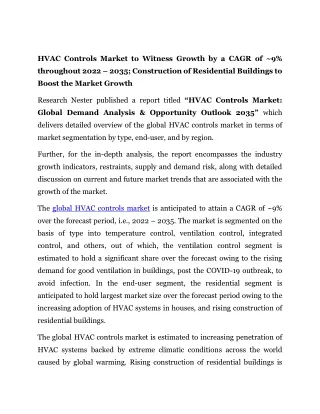 HVAC Controls Market analysis by Trends, Demand, Products and Technology Forecas