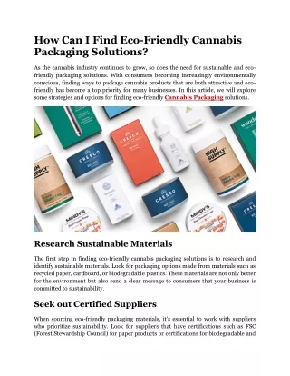 How Can I Find Eco-Friendly Cannabis Packaging Solutions