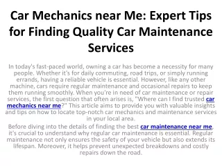 Car Mechanics near Me Expert Tips for Finding Quality Car Maintenance Services