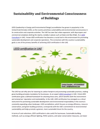 Sustainability and Environmental Consciousness of Buildings
