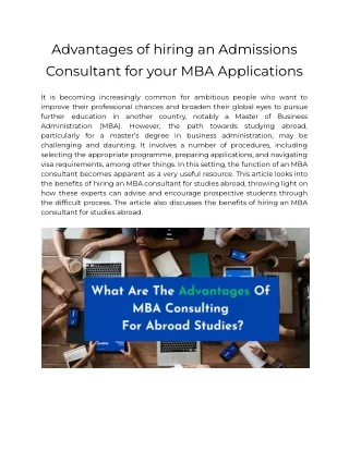 Advantages of hiring an Admissions Consultant for your MBA Applications