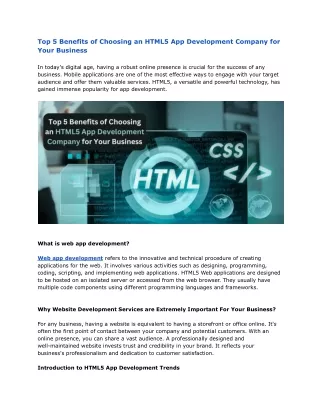Top 5 Benefits of Choosing an HTML5 App Development Company for Your Business