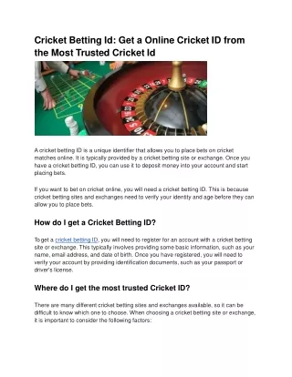 Cricket Betting Id_ Get a Online Cricket ID from the Most Trusted Cricket Id