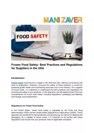 Frozen Food Safety: Best Practices and Regulations for Suppliers in the USA