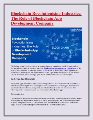 Blockchain Revolutionising Industries-The Role of Blockchain App Development Company