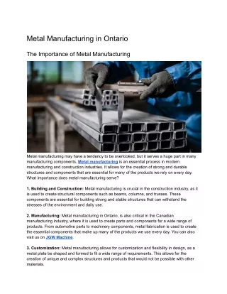 Metal Manufacturing in Ontario