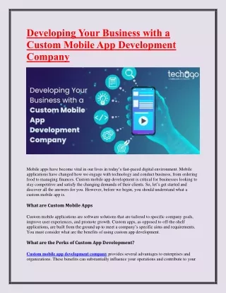 Developing Your Business with a Custom Mobile App Development Company