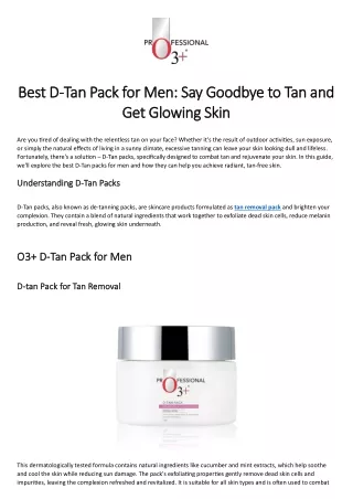 Revitalize Your Skin with O3  D-Tan Pack