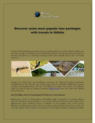 Discover some most popular tour packages with travels in Odisha