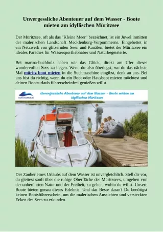 Unvergessliche Abenteuer auf dem Wasser - Boote mieten am idyllischen Müritzsee