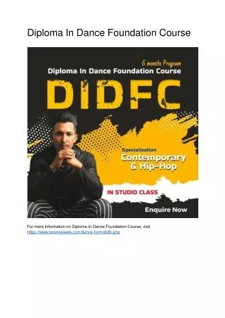 Diploma In Dance Foundation Course